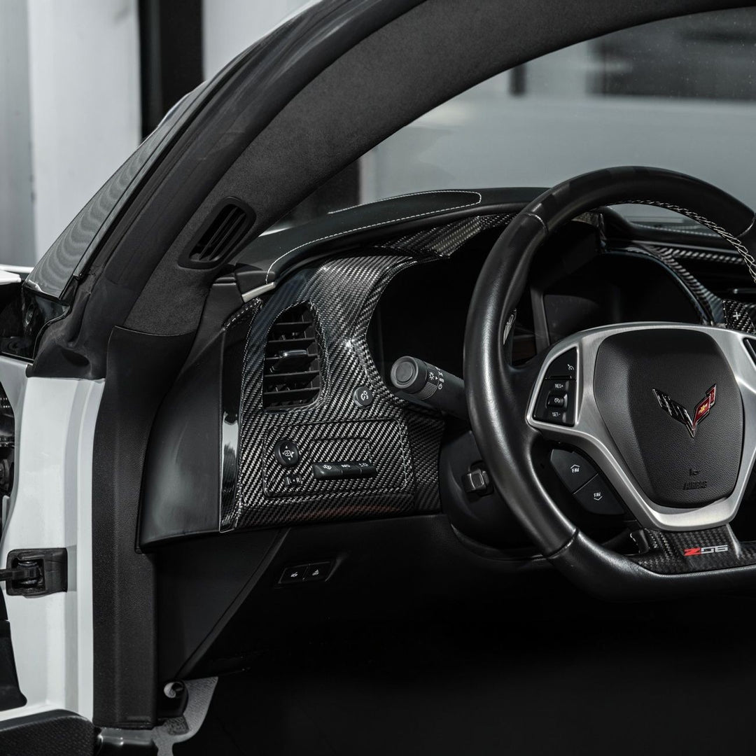 Corvette C7 Dry Carbon Fiber Driver Instrument Panel Trim Cover Glossy 3K Twill Weave Carbon Fiber VENT-1399-BKCF