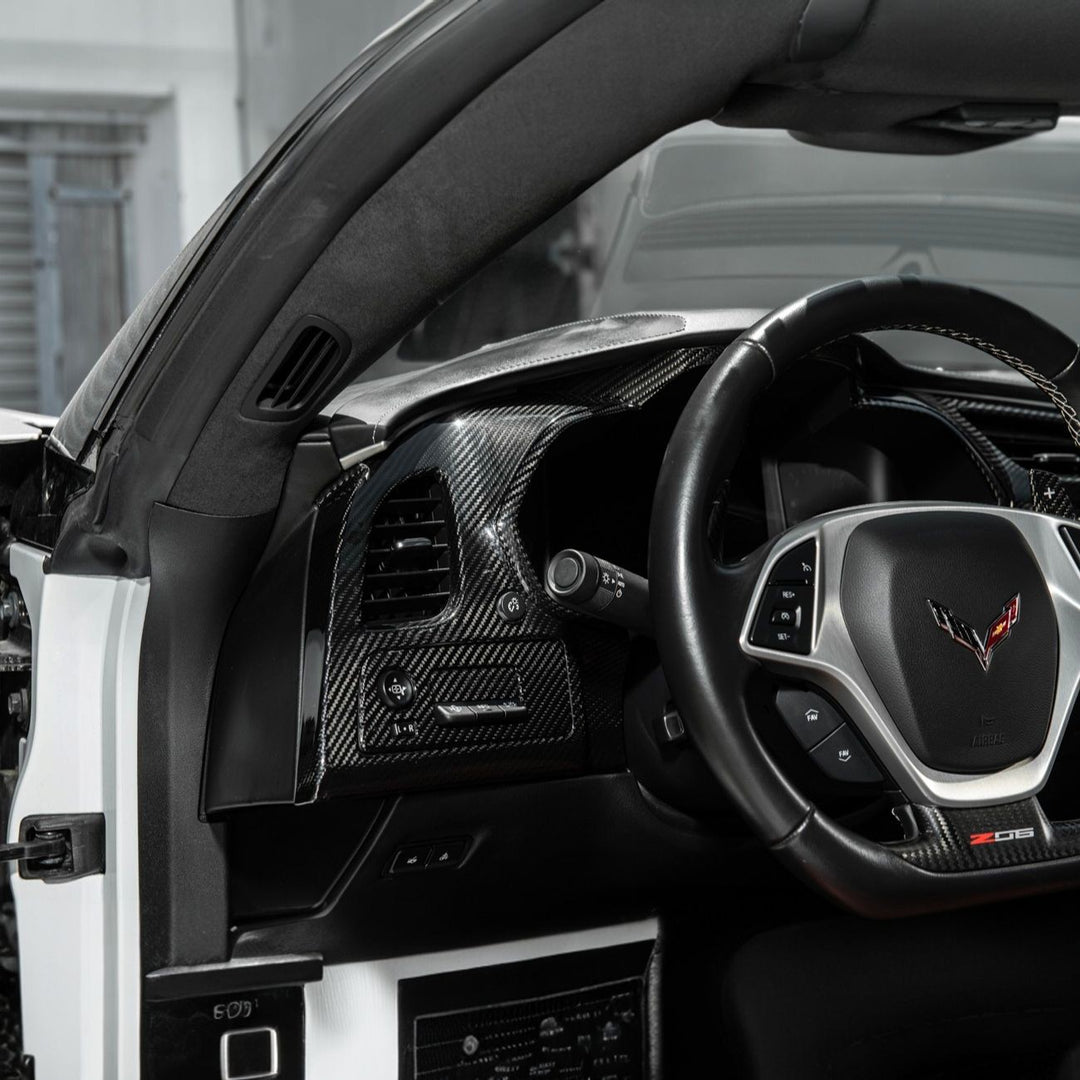 Corvette C7 Dry Carbon Fiber Driver Instrument Panel Trim Cover Glossy 3K Twill Weave Carbon Fiber VENT-1399-BKCF