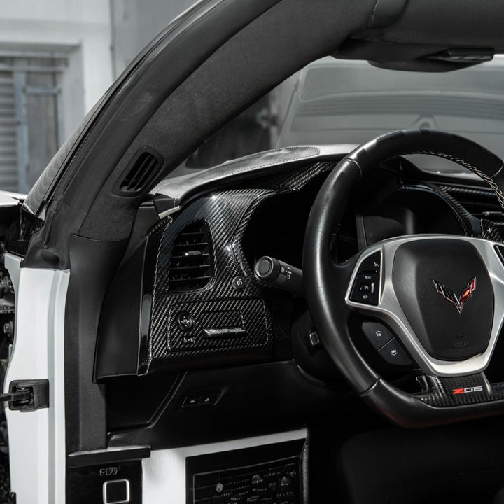 Corvette C7 Dry Carbon Fiber Driver Instrument Panel Trim Cover Glossy 3K Twill Weave Carbon Fiber VENT-1399-BKCF