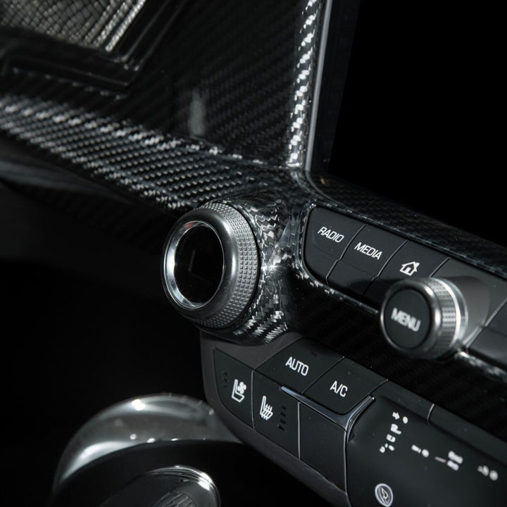 Corvette C7 Dry Carbon Fiber Center Infotainment Instrument Panel Cluster Trim Plate Cover Overlay Glossy 3K Twill Weave Carbon Fiber VENT-1400-BKCF