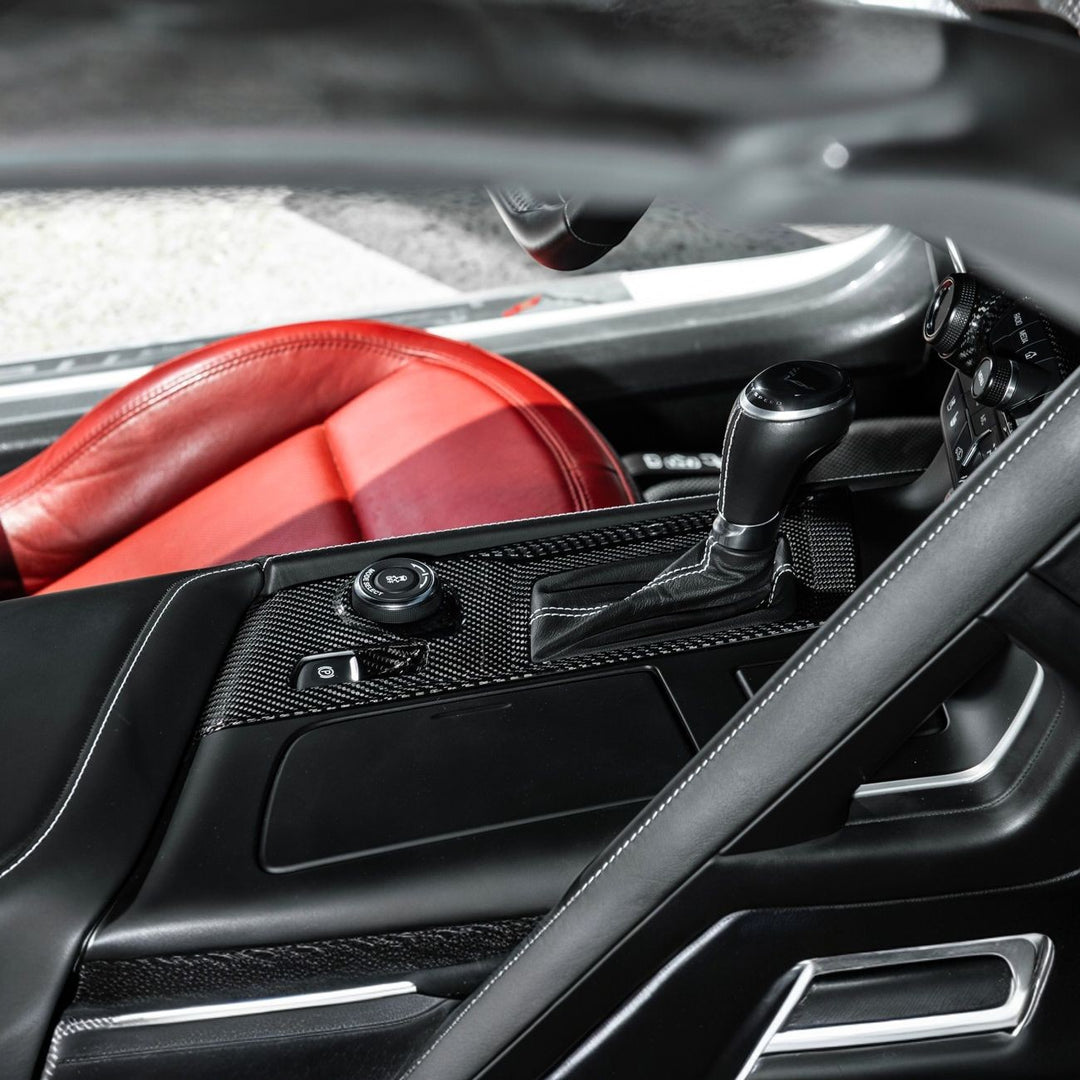 Corvette C7 Dry Carbon Fiber Center Console Shifter Trim Plate Cover Overlay Glossy 3K Twill Weave Carbon Fiber VENT-1402-BKCF