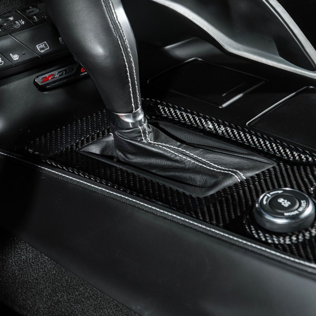 Corvette C7 Dry Carbon Fiber Center Console Shifter Trim Plate Cover Overlay Glossy 3K Twill Weave Carbon Fiber VENT-1402-BKCF