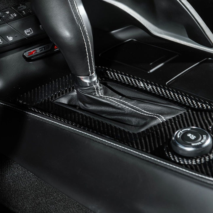 Corvette C7 Dry Carbon Fiber Center Console Shifter Trim Plate Cover Overlay Glossy 3K Twill Weave Carbon Fiber VENT-1402-BKCF