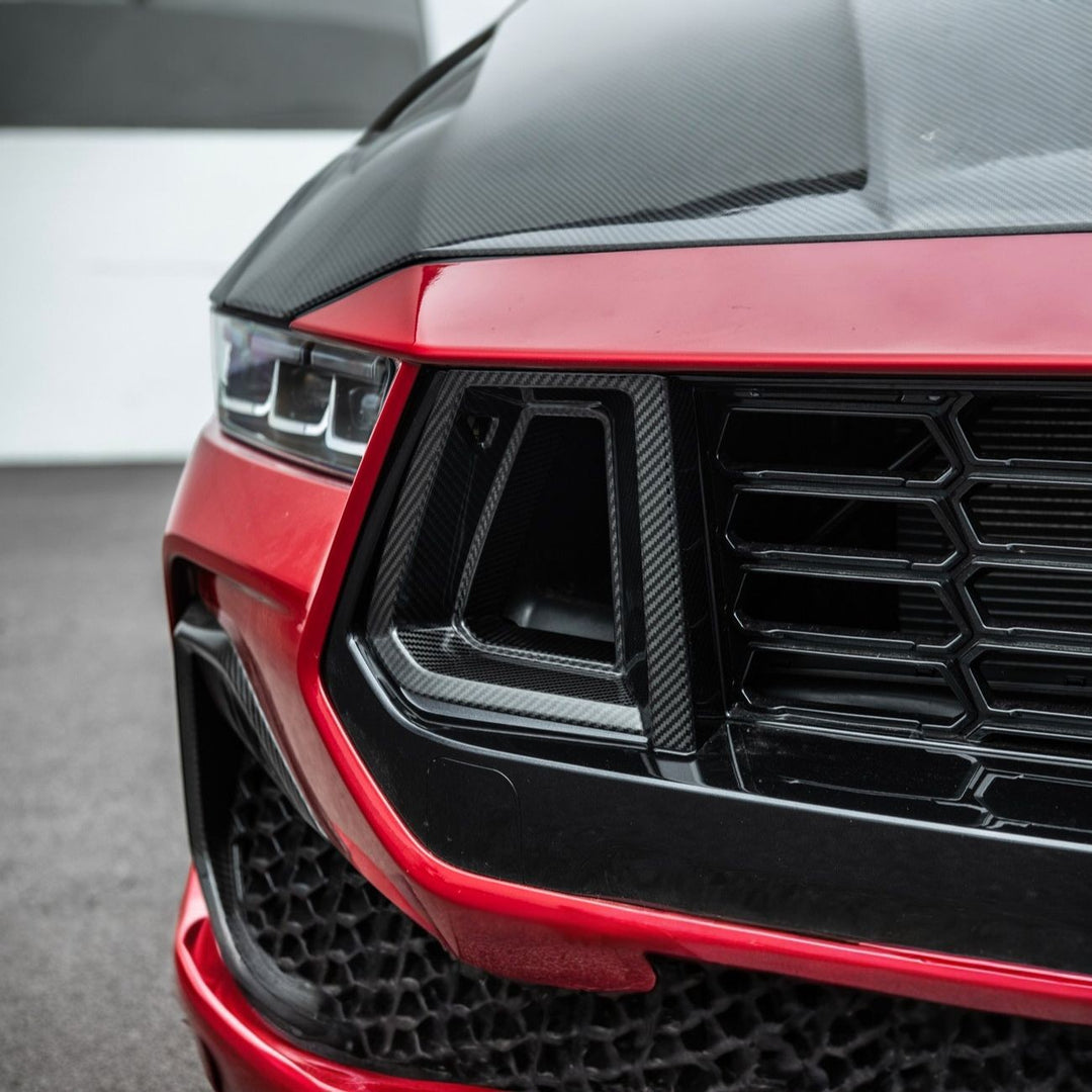 2024-Up Ford Mustang Carbon Fiber DarkHorse Style Front Grille Side Nostril Air Intake Trim Covers Carbon Fiber VENT-1540-BKCF