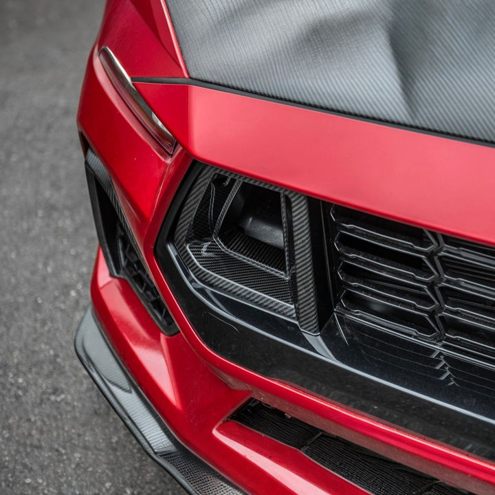 2024-Up Ford Mustang Carbon Fiber DarkHorse Style Front Grille Side Nostril Air Intake Trim Covers Carbon Fiber VENT-1540-BKCF
