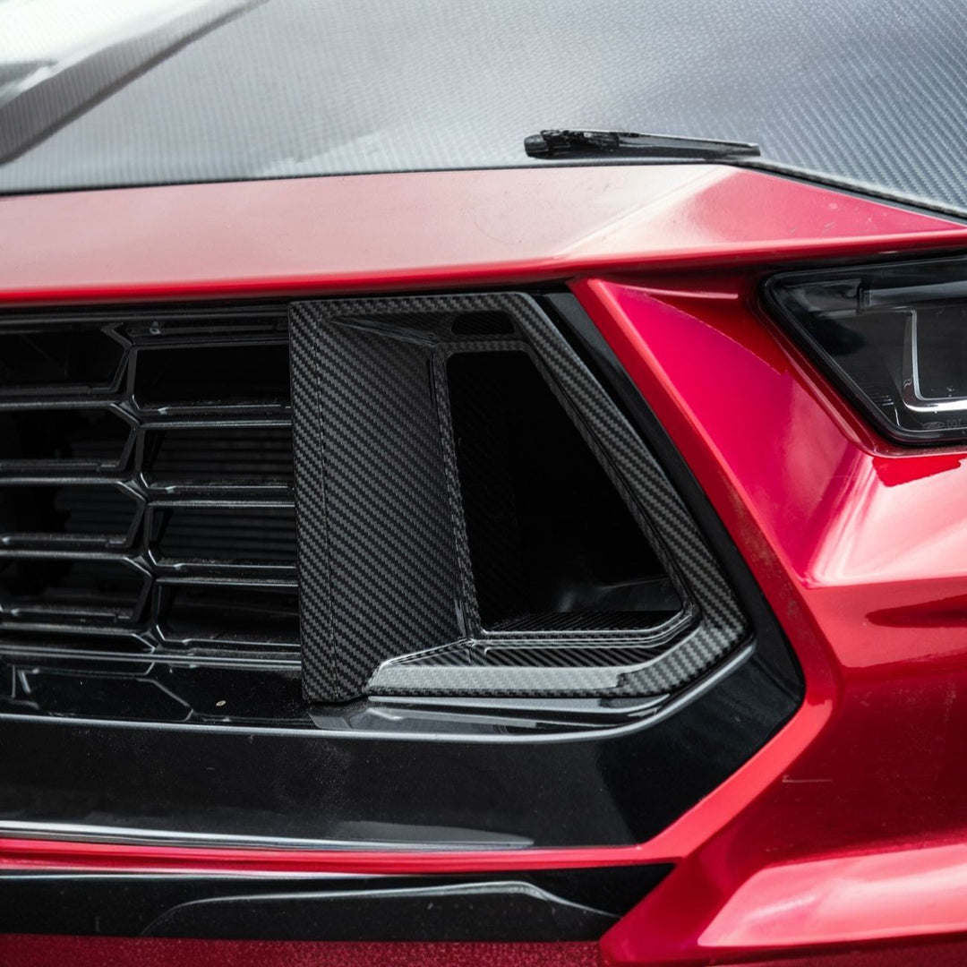 2024-Up Ford Mustang Carbon Fiber DarkHorse Style Front Grille Side Nostril Air Intake Trim Covers Carbon Fiber VENT-1540-BKCF