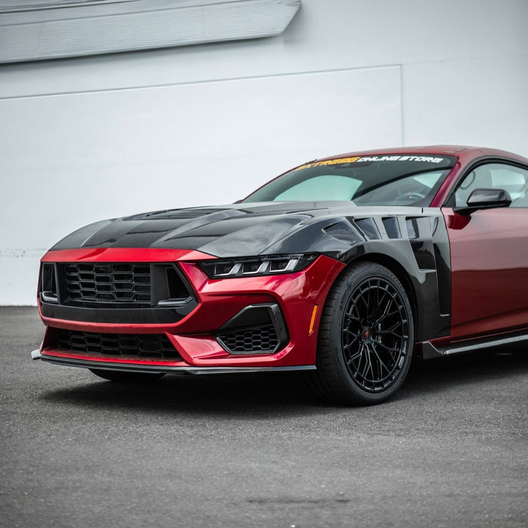 2024-Up Ford Mustang Carbon Fiber DarkHorse Style Front Grille Side Nostril Air Intake Trim Covers Carbon Fiber VENT-1540-BKCF