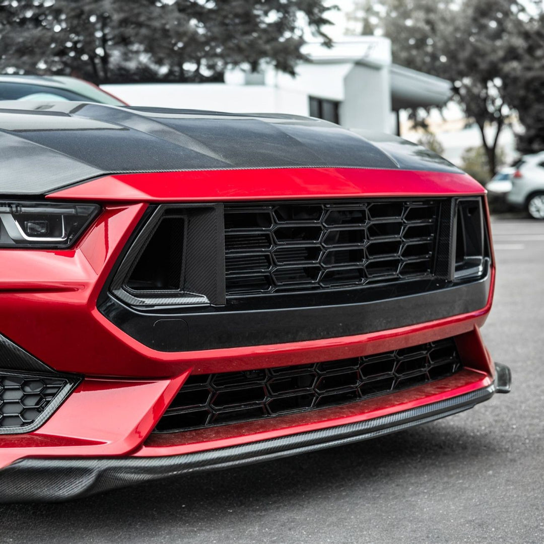 2024-Up Ford Mustang Carbon Fiber DarkHorse Style Front Grille Side Nostril Air Intake Trim Covers Carbon Fiber VENT-1540-BKCF