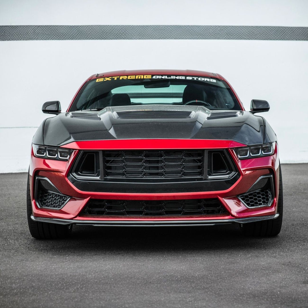 2024-Up Ford Mustang Carbon Fiber DarkHorse Style Front Grille Side Nostril Air Intake Trim Covers Carbon Fiber VENT-1540-BKCF