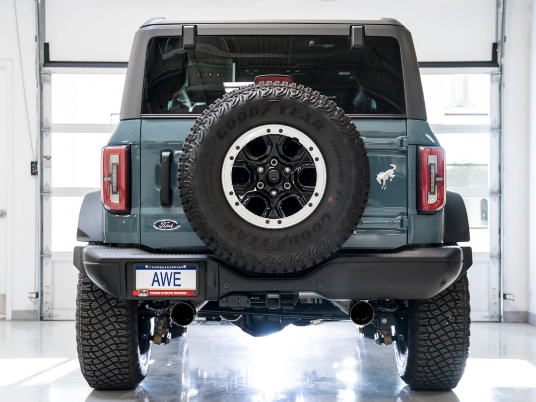 AWE 0FG Catback Exhaust for Ford Bronco with BashGuard™ - Dual 4.5" Diamond Black Tips