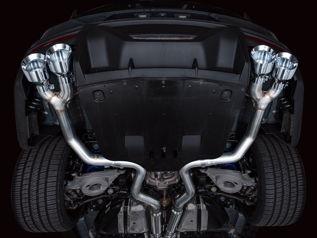 AWE Track Edition Exhaust for S650 Ford Mustang Dark Horse - Quad Chrome Silver Tips