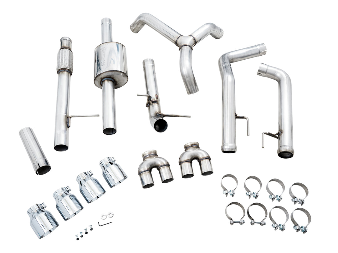 AWE 0FG Catback Split Rear Exit Exhaust for 4th Gen Silverado/Sierra 1500 5.3L (With Bumper Cutouts) - Quad Chrome Silver Tips