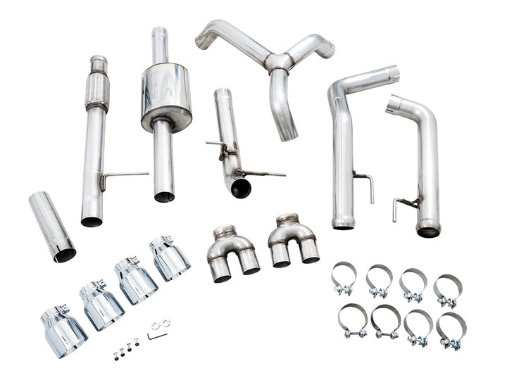 AWE 0FG Catback Split Rear Exit Exhaust for 4th Gen Silverado/Sierra 1500 5.3L (With Bumper Cutouts) - Quad Chrome Silver Tips