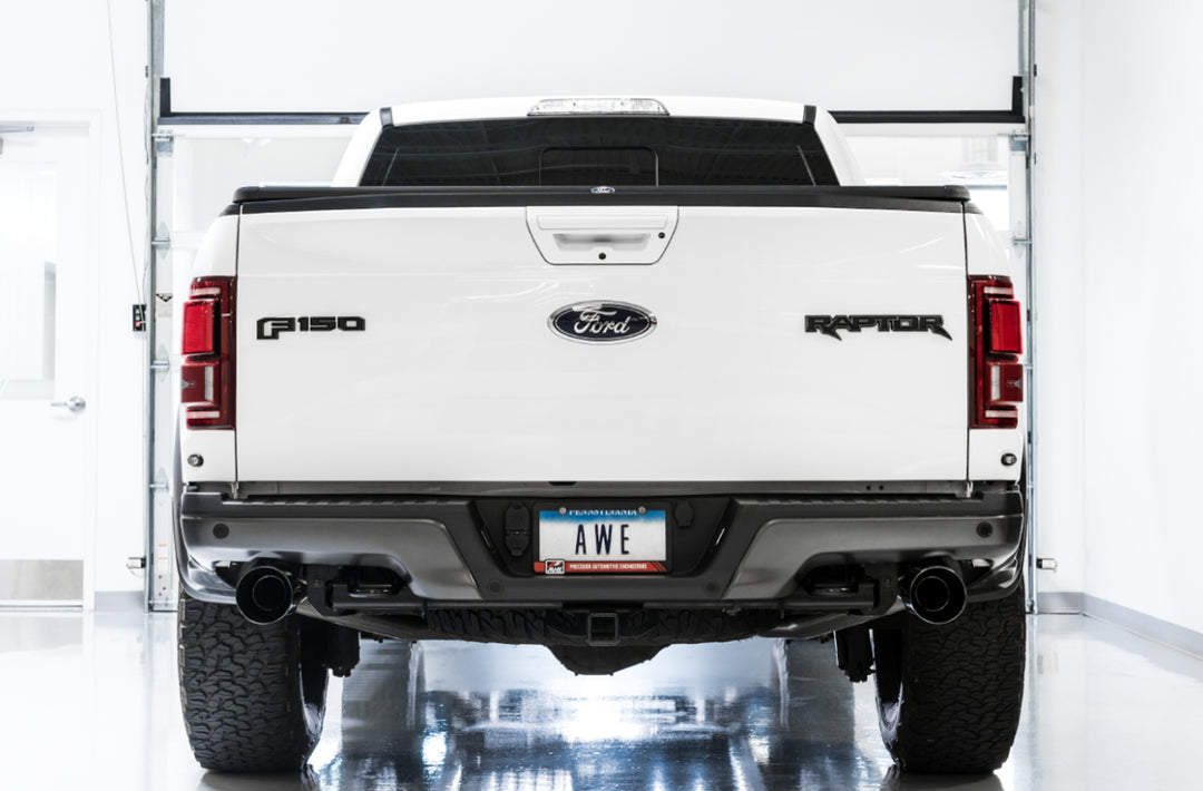 AWE 0FG Exhaust for Gen 2 Ford Raptor (Resonated Performance Cat-back) - Diamond Black 5" Tips