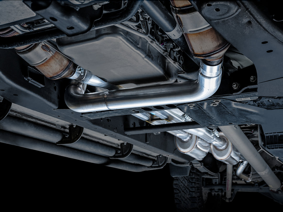 AWE 0FG Catback Split Rear Exit Exhaust for 4th Gen Silverado/Sierra 1500 6.2L (with bumper cutouts) - Quad Chrome Silver Tips