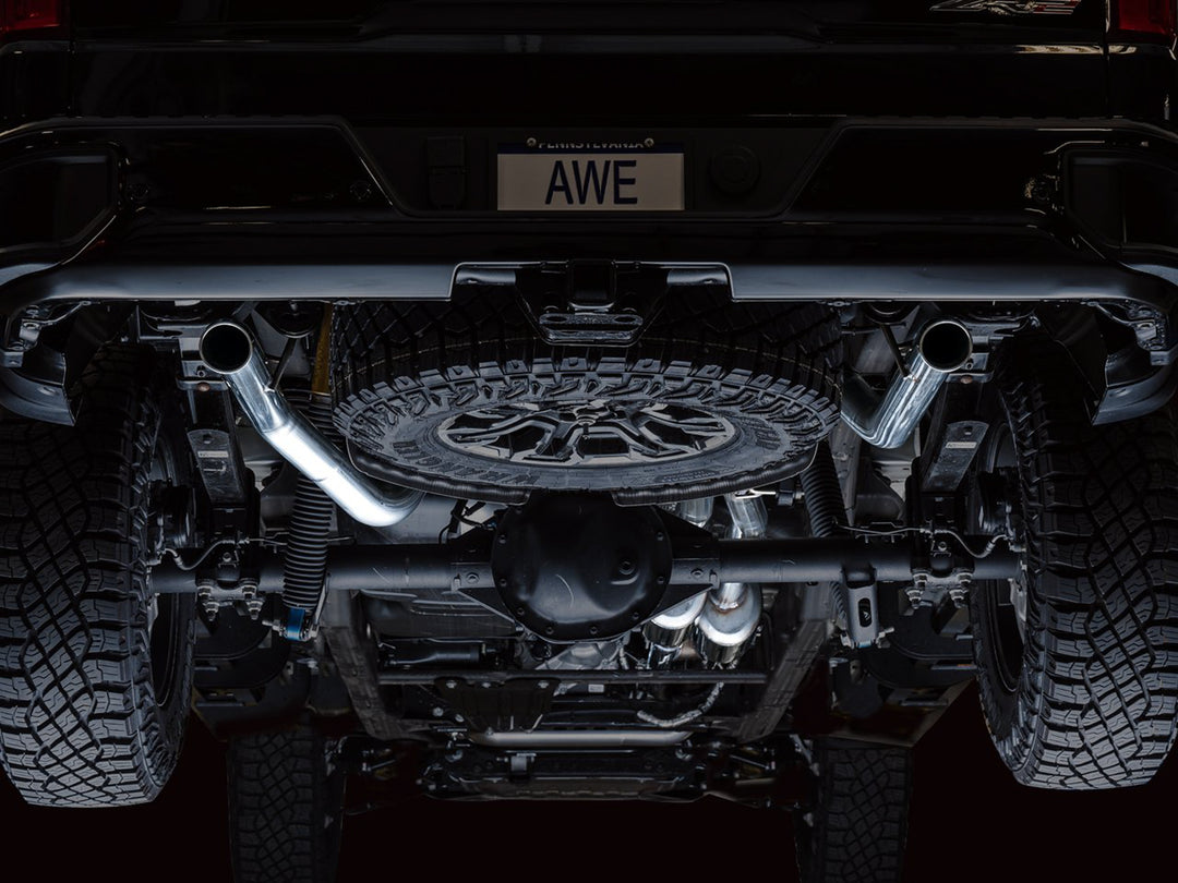 AWE 0FG Catback Exhaust for Silverado ZR2/Sierra AT4X - Dual Bashguard (no tips)