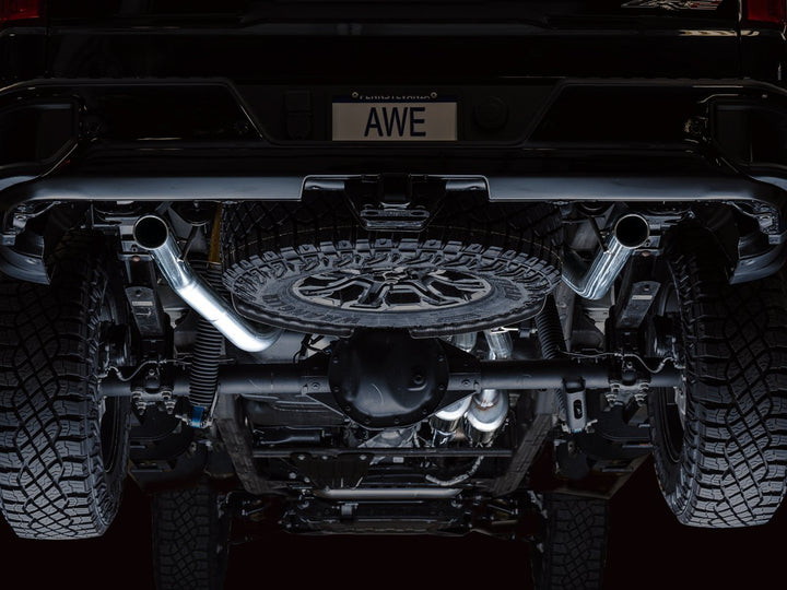 AWE 0FG Catback Exhaust for Silverado ZR2/Sierra AT4X - Dual Bashguard (no tips)