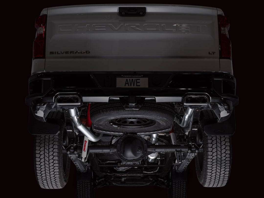 AWE 0FG Catback Split Rear Exit Exhaust for 4th Gen Silverado/Sierra 1500 6.2L (with bumper cutouts) - OE Tips