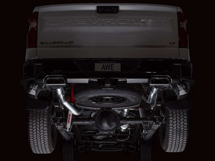 AWE 0FG Catback Split Rear Exit Exhaust for 4th Gen Silverado/Sierra 1500 6.2L (with bumper cutouts) - OE Tips