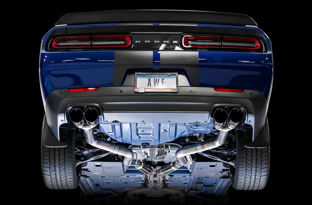 AWE Track Edition Exhaust for 15+ Challenger 6.4 / 6.2 SC - Diamond Black Quad Tips