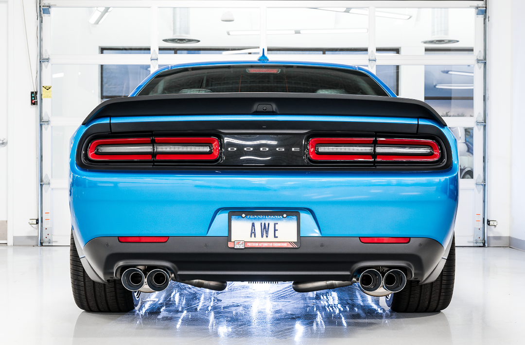 AWE Track Edition Exhaust for 15+ Challenger 6.4 / 6.2 SC - Chrome Silver Quad Tips