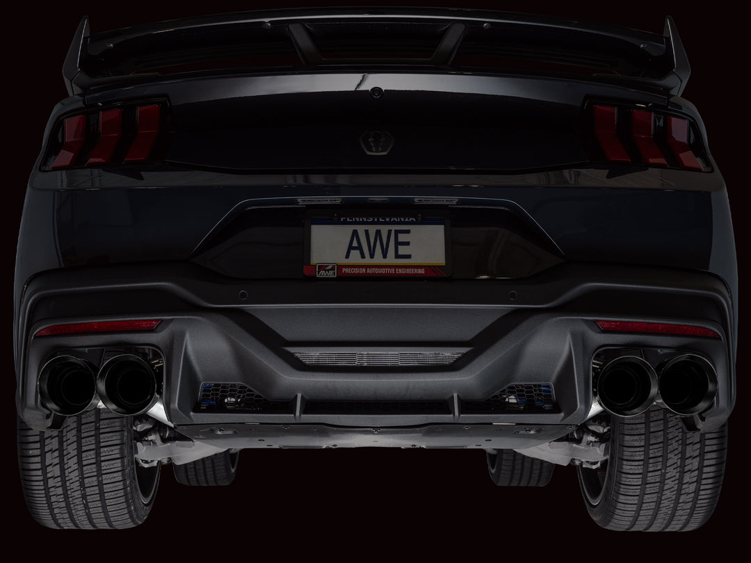 AWE Track Edition Exhaust for S650 Ford Mustang Dark Horse - Quad Diamond Black Tips
