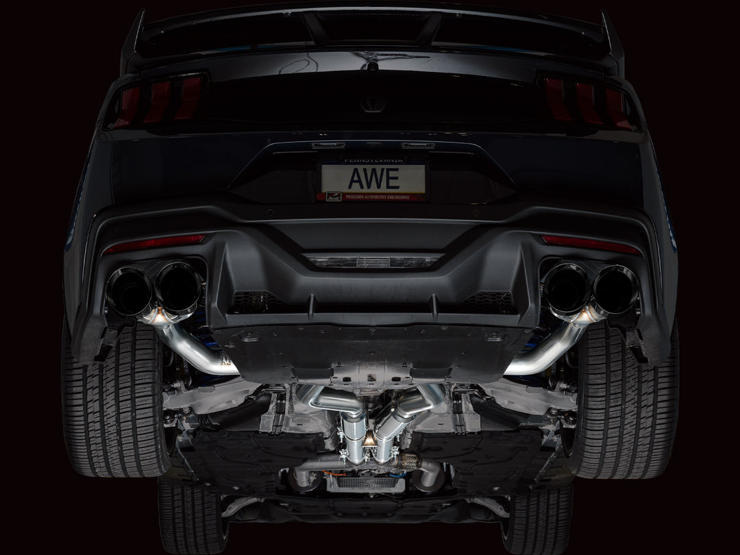 AWE Track Edition Exhaust for S650 Ford Mustang Dark Horse - Quad Diamond Black Tips