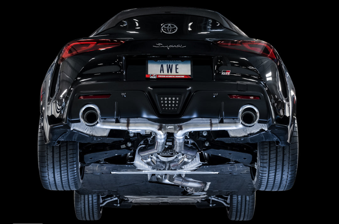 AWE Resonated Track Edition Exhaust for A90 Supra - 5" Chrome Silver Tips
