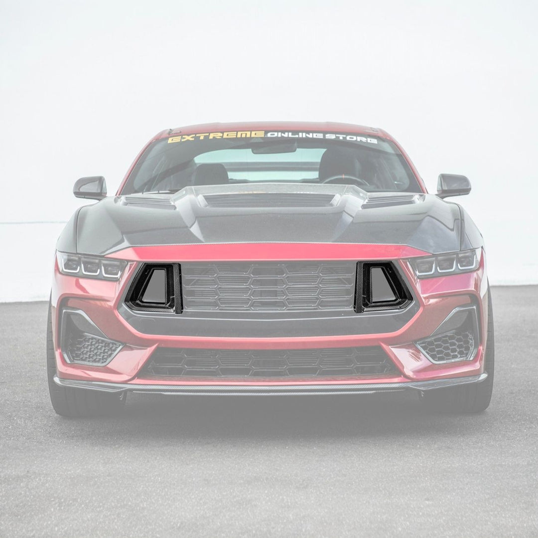 2024-Up Ford Mustang Carbon Fiber DarkHorse Style Front Grille Side Nostril Air Intake Trim Covers