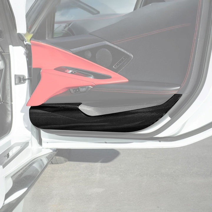 Corvette C8 Dry Carbon Fiber Interior Front Lower Door Kick Panel Cover Overlays