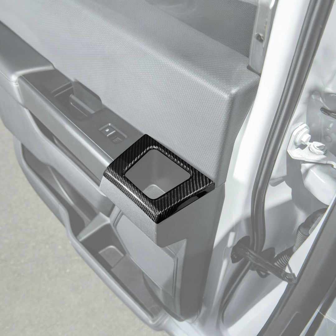 2021-2026 Ford F-150 / F-150 Lightning Dry Carbon Fiber Rear Door Side Storage Cup Holder Cover Overlays