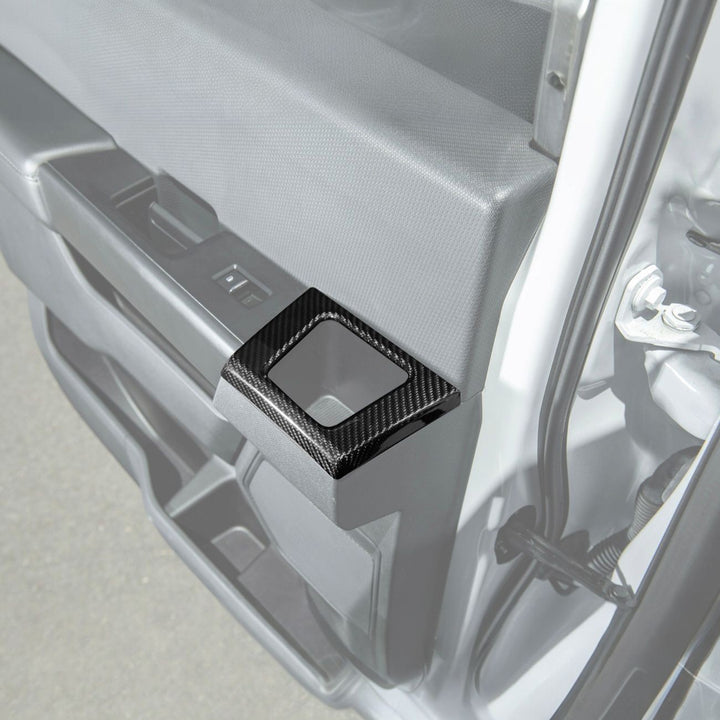 2021-2026 Ford F-150 / F-150 Lightning Dry Carbon Fiber Rear Door Side Storage Cup Holder Cover Overlays