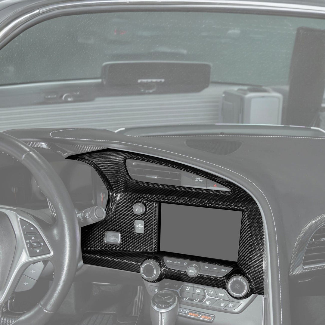 Corvette C7 Dry Carbon Fiber Center Infotainment Instrument Panel Cluster Trim Plate Cover Overlay