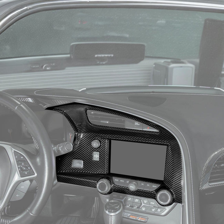 Corvette C7 Dry Carbon Fiber Center Infotainment Instrument Panel Cluster Trim Plate Cover Overlay