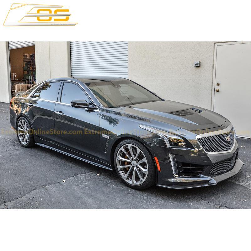 16-19 Cadillac CTS-V Carbon Fiber Front Splitter &amp; Side Skirts Rockers - ExtremeOnlineStore