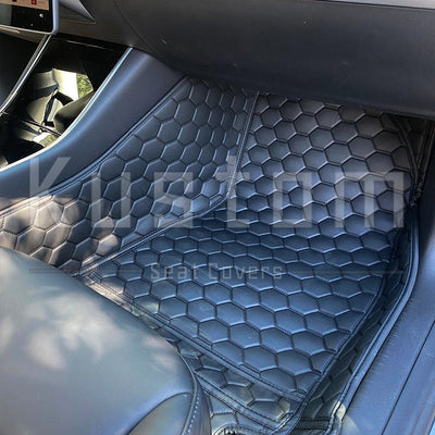 Tesla Model Y Custom Honeycomb Leather Floor Mat