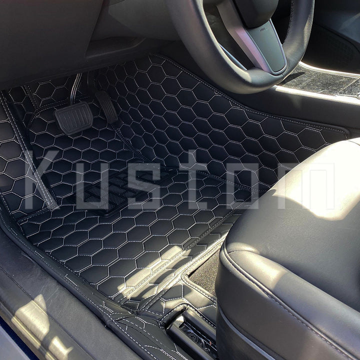 Tesla Model 3 Custom Honeycomb Leather Floor Mat