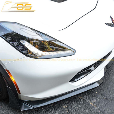 Corvette C7 Carbon Flash Front Splitter W/ Stage 3 Wickerbill Side Winglets - ExtremeOnlineStore