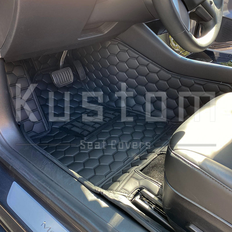Tesla Model 3 Custom Honeycomb Leather Floor Mat
