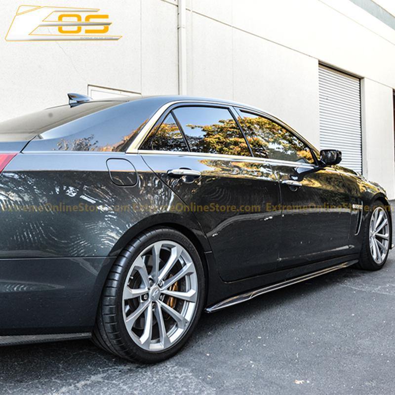 16-19 Cadillac CTS-V Carbon Fiber Front Splitter &amp; Side Skirts Rockers - ExtremeOnlineStore