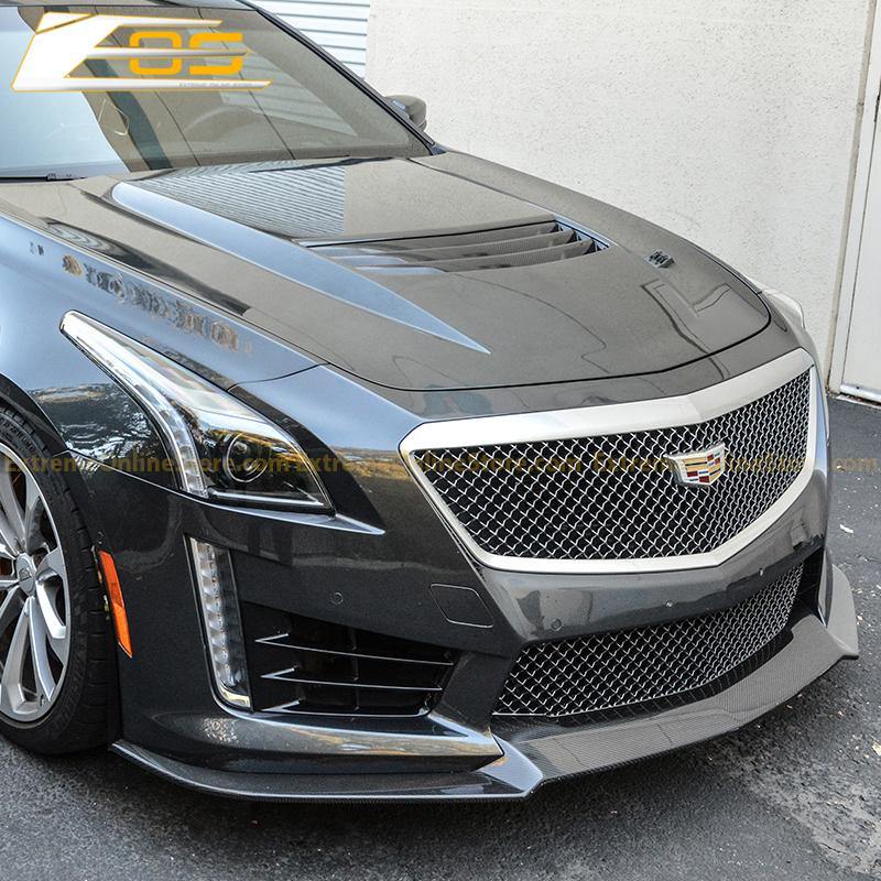 16-19 Cadillac CTS-V Carbon Fiber Front Splitter &amp; Side Skirts Rockers - ExtremeOnlineStore