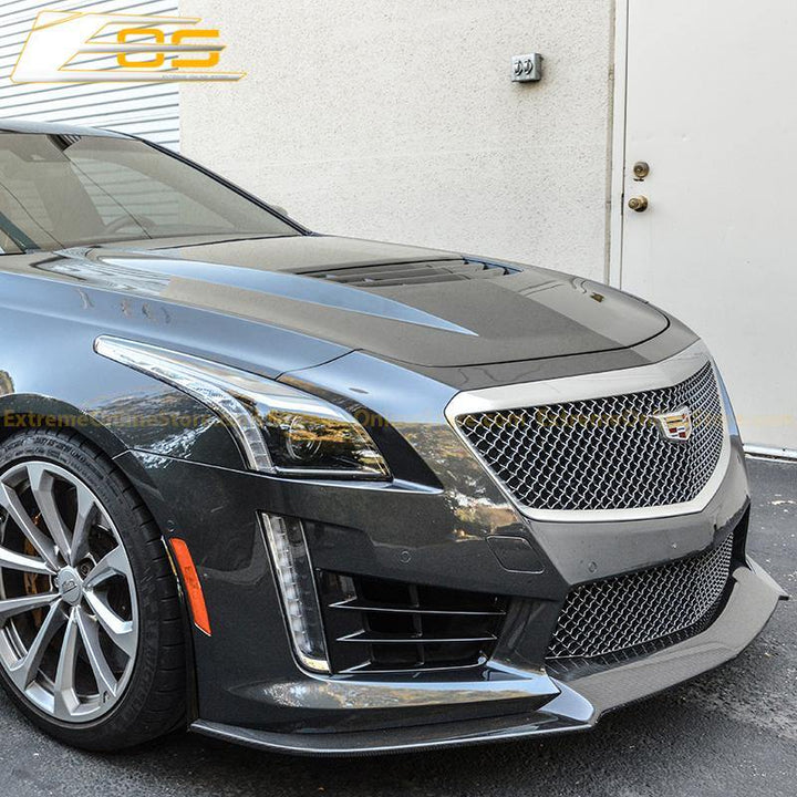 16-19 Cadillac CTS-V Carbon Fiber Front Splitter &amp; Side Skirts Rockers - ExtremeOnlineStore