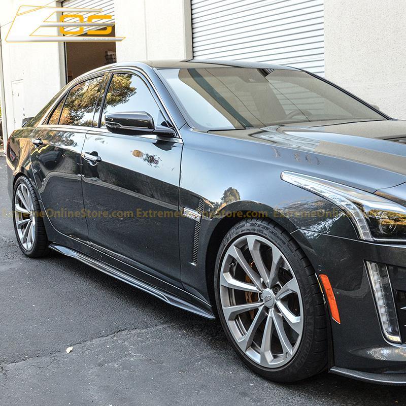 16-19 Cadillac CTS-V Carbon Fiber Front Splitter &amp; Side Skirts Rockers - ExtremeOnlineStore
