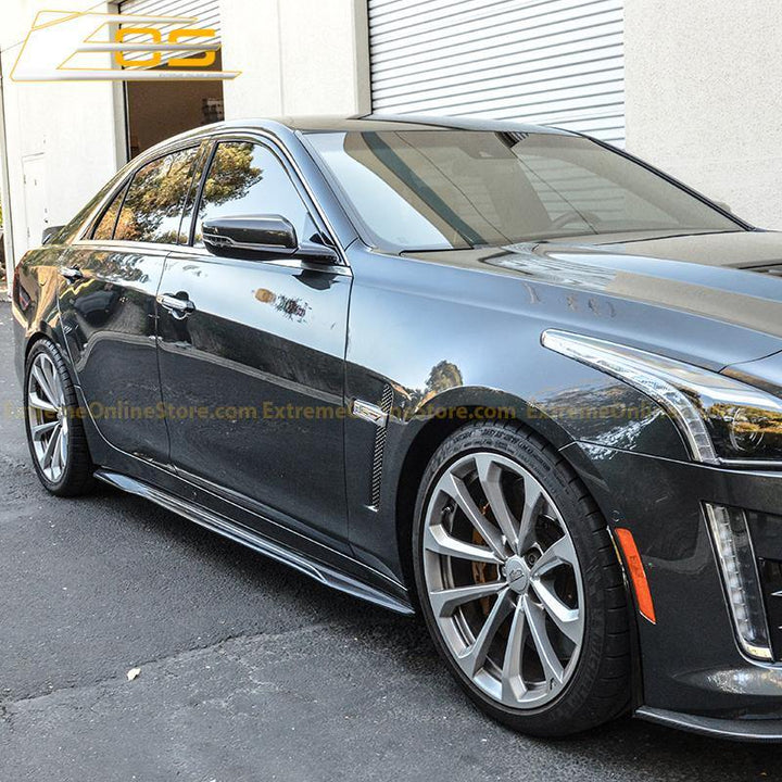 16-19 Cadillac CTS-V Carbon Fiber Front Splitter &amp; Side Skirts Rockers - ExtremeOnlineStore