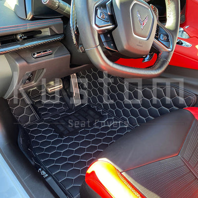 Corvette C8 Custom Honeycomb Leather Floor Mat Liners
