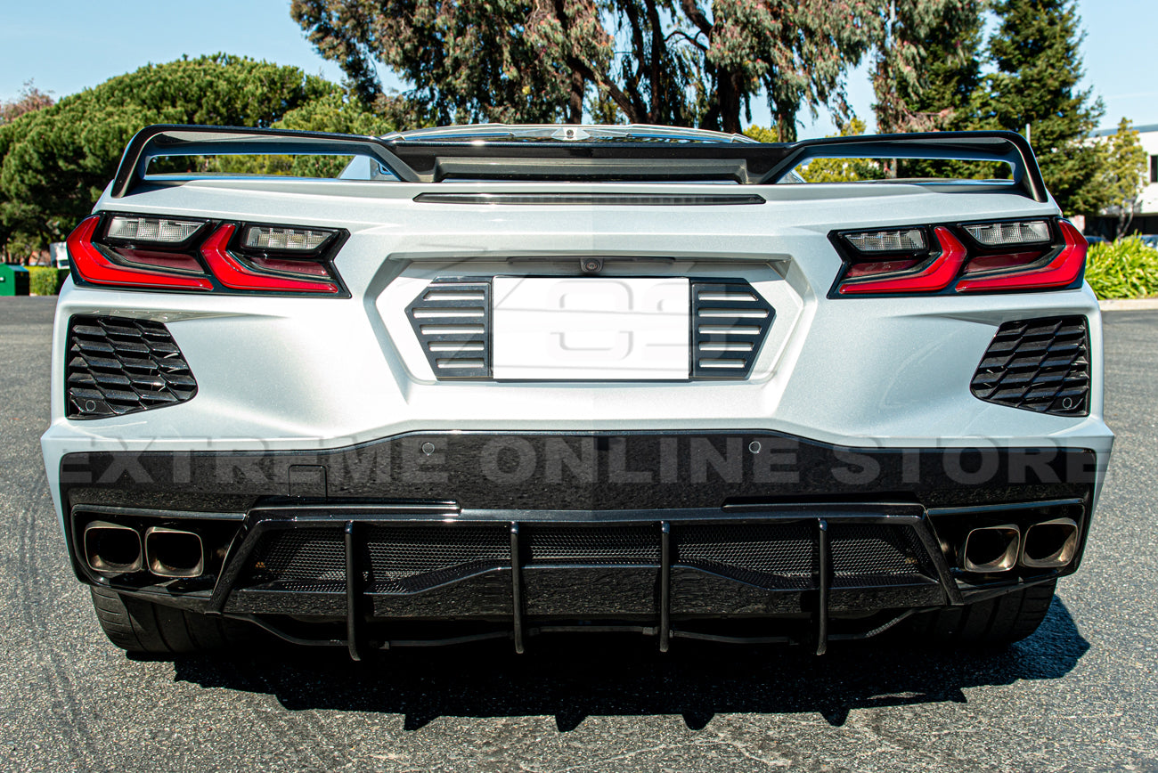 Primed Rear Bumper Lower Air Diffuser & Fin Spoiler Set – Fits Corvette C7 2014-2019