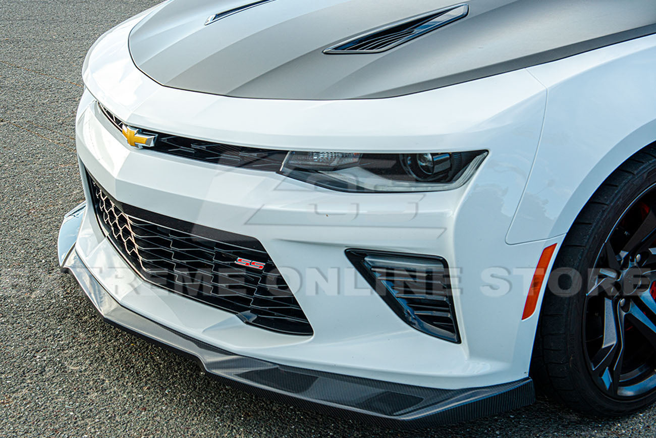 Bright Glossy Black Front Bumper Lip Splitter Kit With Strut Rods For Chevy Camaro SS 1LE ZL1 – 4Pcs Performance Upgrade