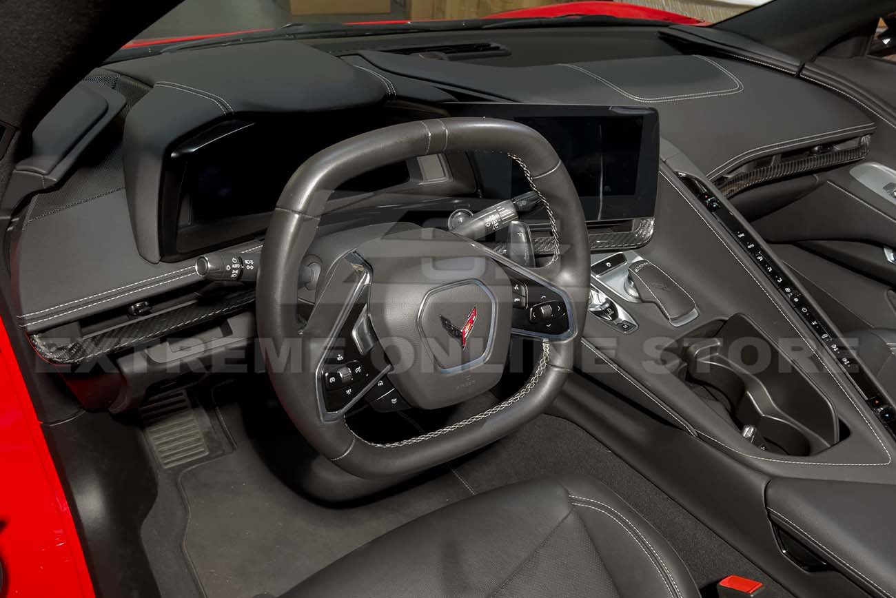 Yipmotiv 3pcs Red Genuine Carbon Fiber Dashboard Panel Trim for Corvette C8  2020 2021 2022, Interior Center Console Kit
