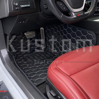 Corvette C7 Custom Honeycomb Leather Floor Mat