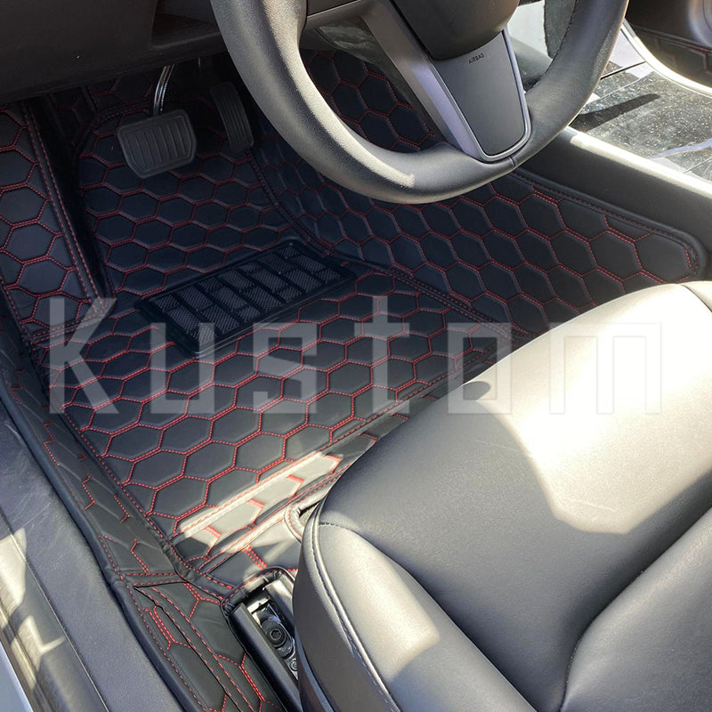 Tesla Model 3 Custom Honeycomb Leather Floor Mat